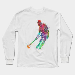 Field Hockey Player Watercolor Sport Long Sleeve T-Shirt